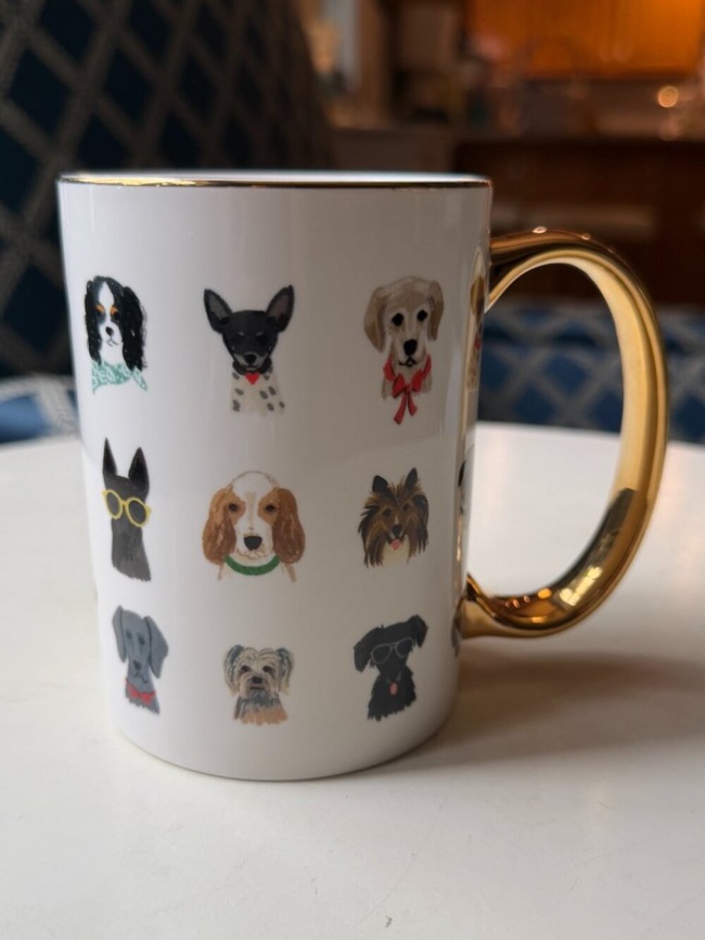 Like new! Rifle Paper Co. dog mug cute dogs and gold handle